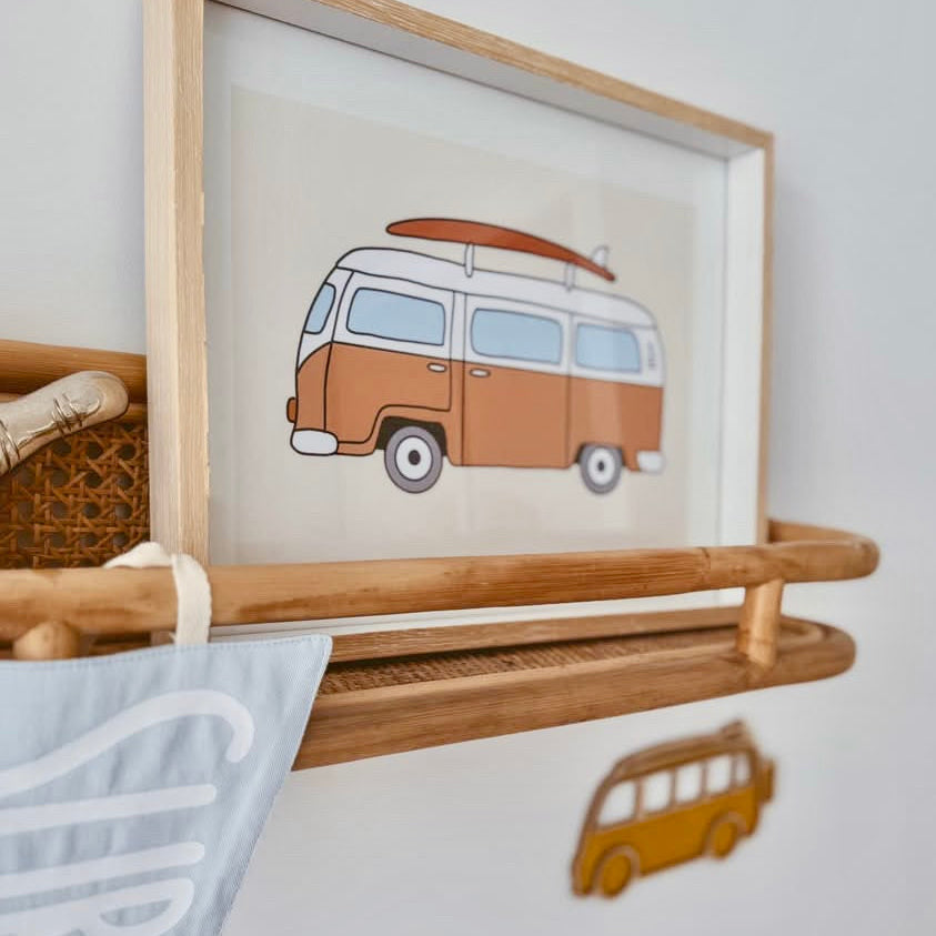 Surf Boys bedroom styling. Boys surf bedroom decor. Boys surf bedroom wall print. Boys surf room inspo. Beach boys bedroom inspo. Beach boys bedroom ideas. Coastal boys bedroom print. Boys wall banner. Ocean boys bedroom decor. Kombi van wall print.