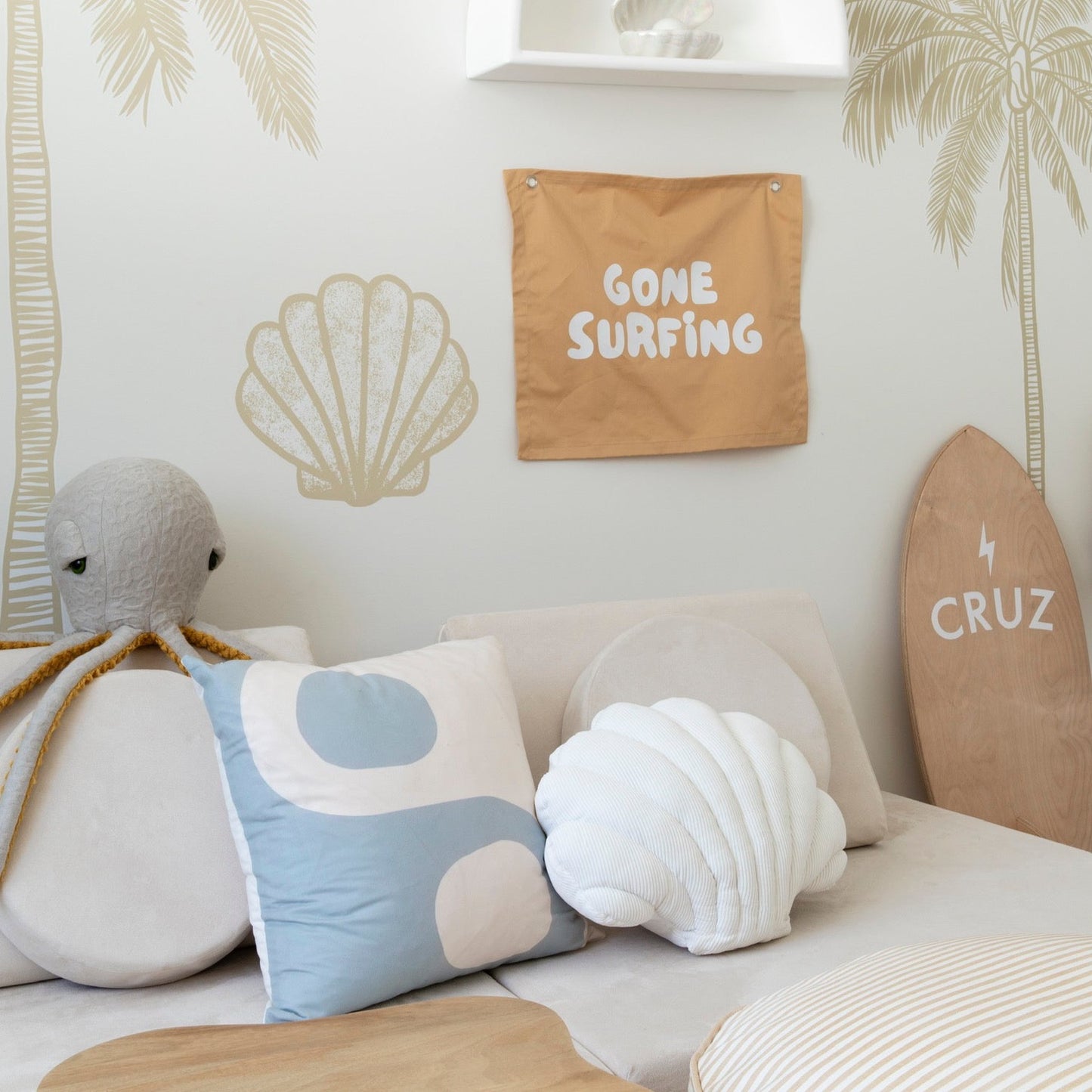 Surf Boys bedroom styling. Boys surf bedroom decor. Boys surf bedroom wall banner. Boys surf room inspo. Beach boys bedroom inspo. Beach boys bedroom ideas. Coastal boys bedroom banner. Boys wall banner. Ocean boys bedroom decor. Gone surfing banner