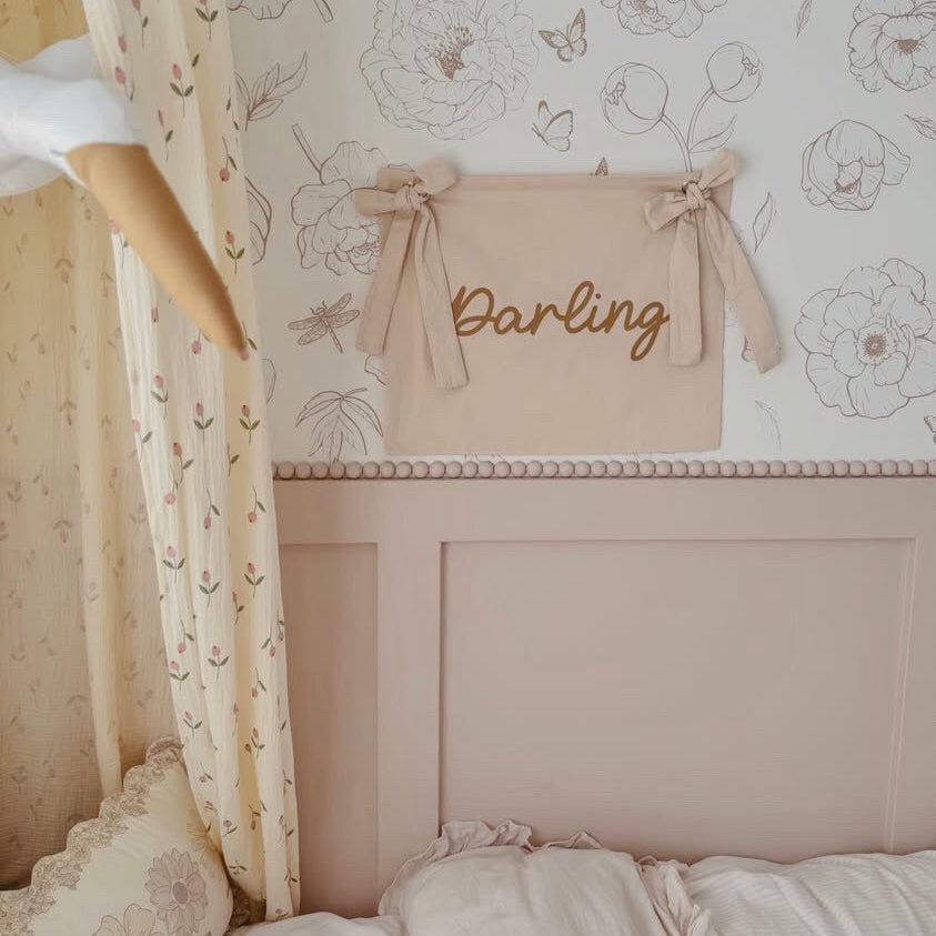 Darling bows wall banner. Girls cottagecore bedroom styling. Girls vintage bedroom wall decor. Girls bedroom darling wall banner. Girls bows wall decor. Girls bows bedroom. Girls cottagecore bedroom decor ideas. 7 year old bedroom ideas. 10 year old vintage bedroom ideas. 12 year vintage old bedroom ideas.