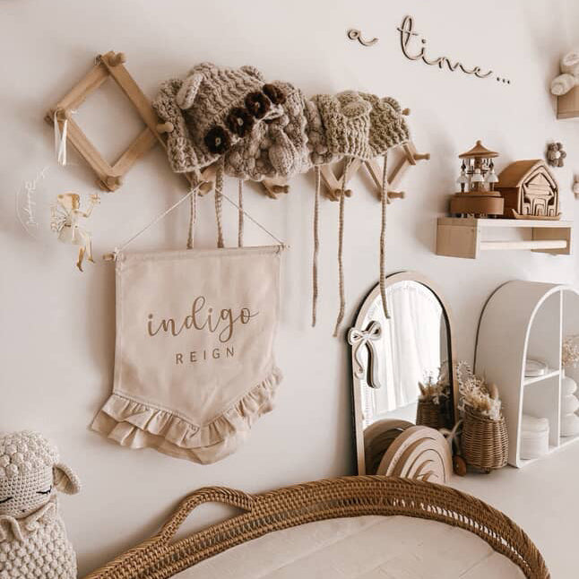 Personalised name frill hanging banner ~ Warm sand