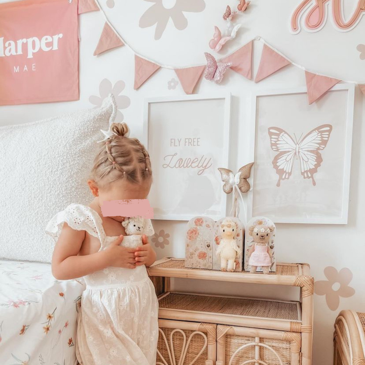 Pink girls room. Soft pink nursery decor. Classic girls bedroom styling. Sweet girls pastel pink bedroom decor. Butterfly wall art. Butterfly girls room inspo. Pink butterfly print decor. Timeless girls pink bedroom ideas. Elegant girls bedroom art. Girls feminine bedroom. Baby pink girls bedroom decor. Classic girls nursery decor. Classic pink bedroom. Delicate butterfly inspired girls decor. Fly free lovely print styling.