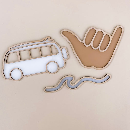 Shaka wall decor. Wooden Shaka sign. Acrylic Shaka sign. Timber kombi van sign. Acrylic kombi van decor. Timber wave decor. Acrylic wave wall decor. Coastal kids decor. Beach inspired boys bedroom. Boys beach wall decor. Coastal kids wall decor. Wave wall decor. Beach timber wall decor. Rental friendly kids decor. Coastal nursery decor.