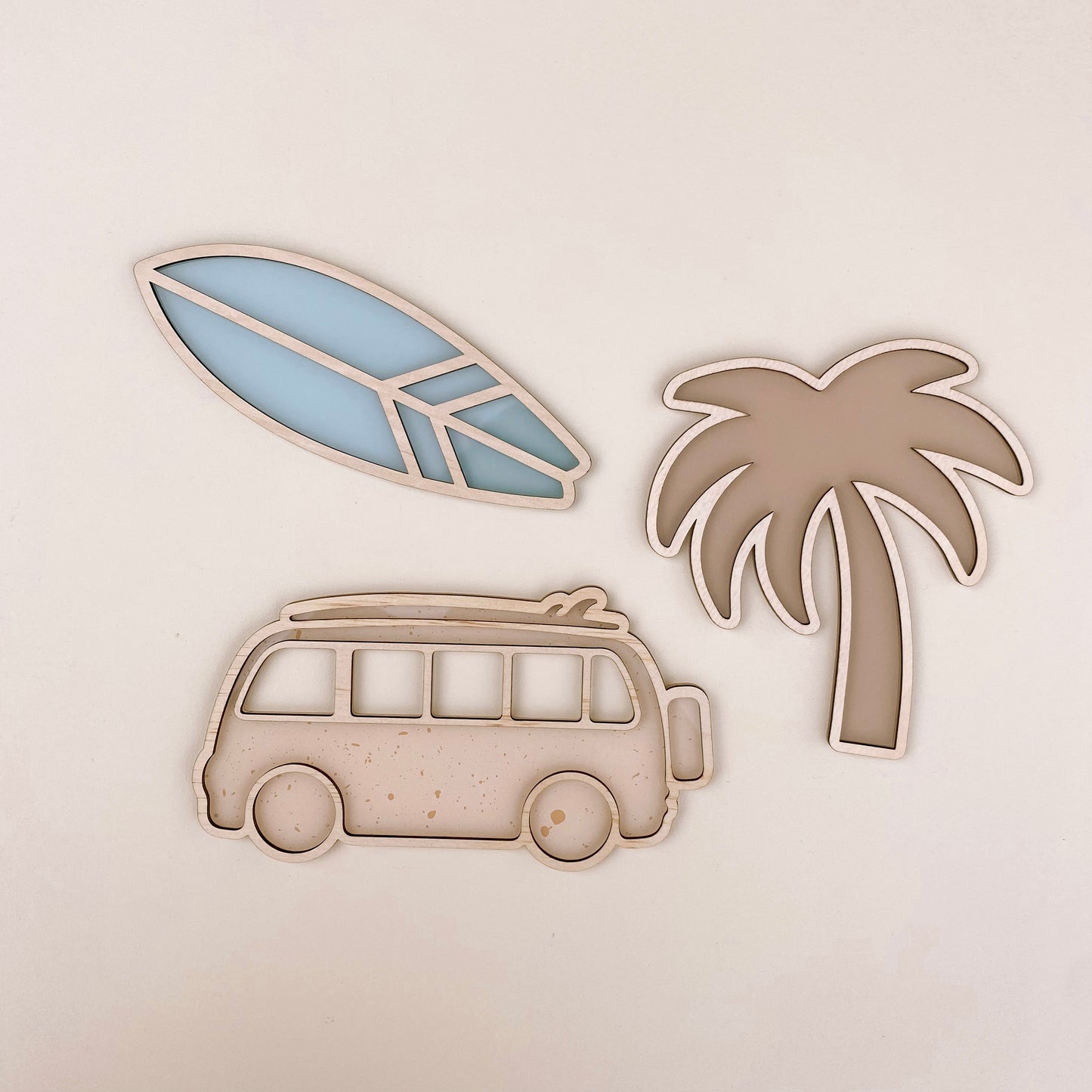 Palm tree wall decor. Wooden palm tree sign. Acrylic palm tree sign. Timber surf board sign. Acrylic kombi van decor. Timber kombi van decor. Acrylic surf board wall decor. Coastal kids decor. Beach inspired boys bedroom. Boys beach wall decor. Coastal kids wall decor. Wave wall decor. Beach timber wall decor. Rental friendly kids decor. Coastal nursery decor.