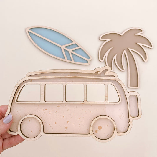 Palm tree wall decor. Wooden palm tree sign. Acrylic palm tree sign. Timber surf board sign. Acrylic kombi van decor. Timber kombi van decor. Acrylic surf board wall decor. Coastal kids decor. Beach inspired boys bedroom. Boys beach wall decor. Coastal kids wall decor. Wave wall decor. Beach timber wall decor. Rental friendly kids decor. Coastal nursery decor.