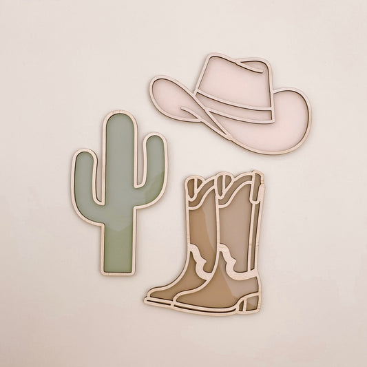 Cowboy hat wall decor. Wooden cowboy hat sign. Acrylic cowboy boots decor sign. Timber cowboy boots sign. Acrylic cactus decor. Timber cactus decor. Acrylic cactus wall decor. Western kids decor. Rodeo inspired boys bedroom. Boys rural wall decor. Cowboy kids wall decor. Western wall decor. Cowboy timber wall decor. Rental friendly kids decor. Rodeo nursery decor.