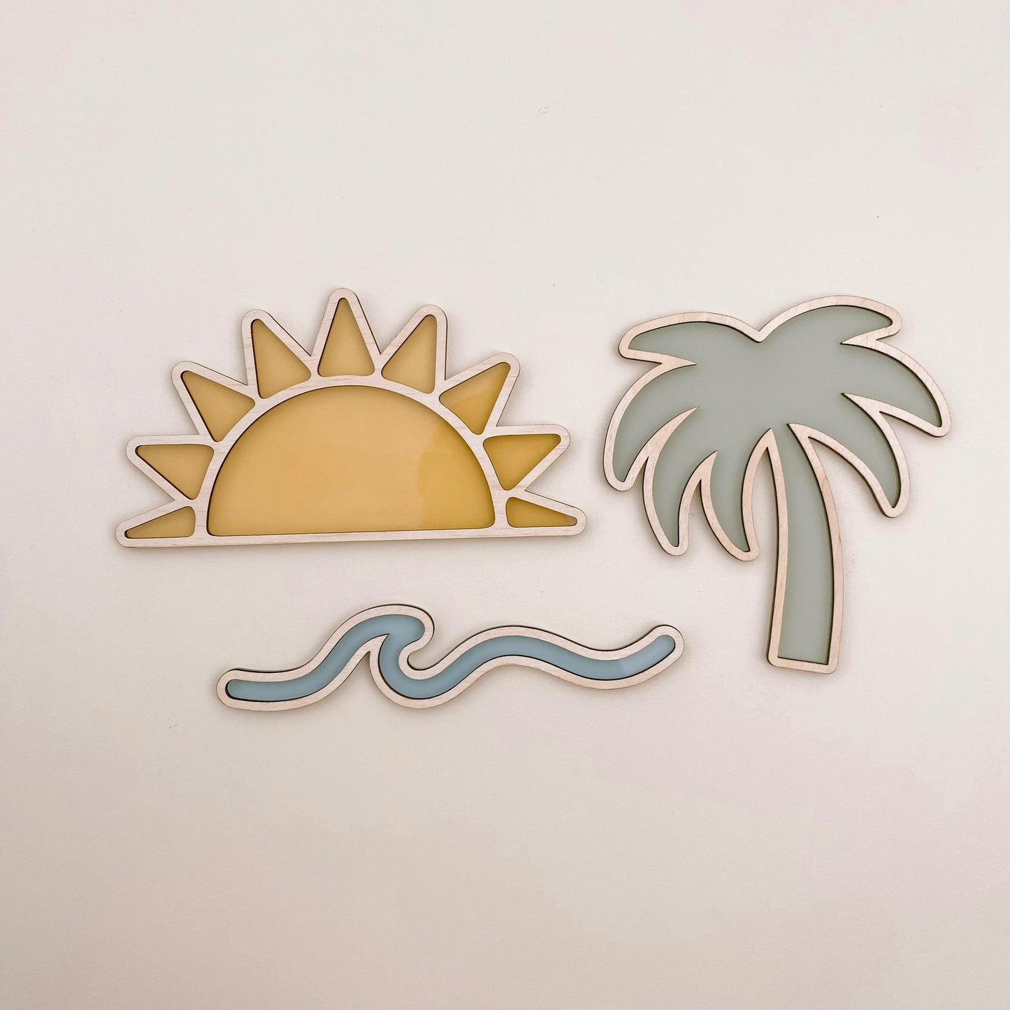 Palm tree wall decor. Wooden palm tree sign. Acrylic palm tree sign. Timber sun sign. Acrylic sun decor. Timber wave decor. Acrylic wave wall decor. Coastal kids decor. Beach inspired boys bedroom. Boys beach wall decor. Coastal kids wall decor. Wave wall decor. Beach timber wall decor. Rental friendly kids decor. Coastal nursery decor.