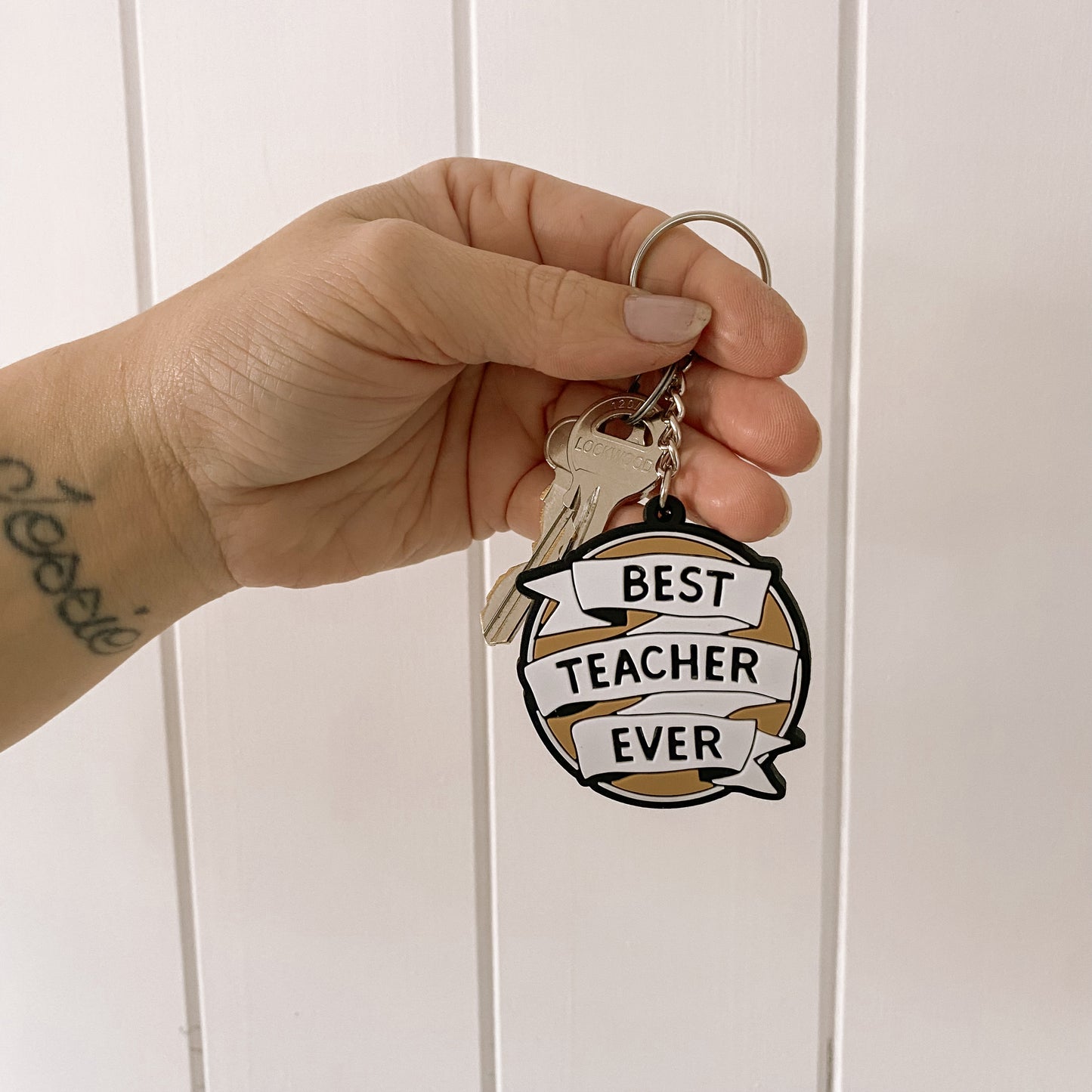 best teacher ever keyring, teacher keyring, silicone teacher keyring, teacher thank you gift, educator gift, end of year teacher gift, school teacher gift, childcare educator gift, daycare teacher gift, teacher appreciation gift, practical teacher gift, small teacher gift, affordable teacher gift, Christmas gift for teachers, drop proof keyring, teacher lanyard accessory, teacher bag accessory, Australian designed gift, gift with card, reusable card packaging, stocking filler for teachers