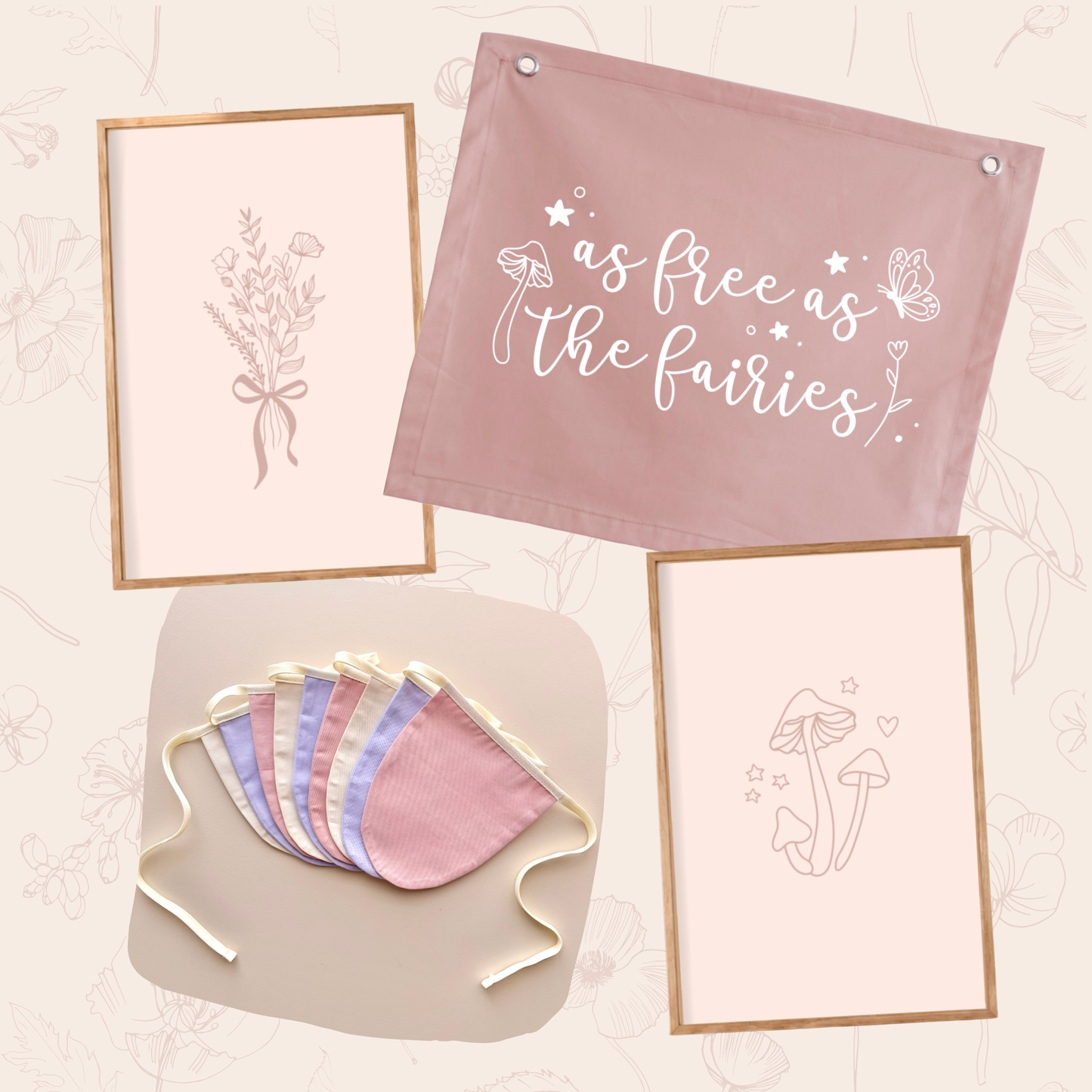 Pink Fairy Bedroom Bundle, Girls Fairy Decor, Fairy Bedroom Decor, Girls Bedroom Bundle, Kids Fairy Decor, Fairy Room Decor, Pink Girls Bedroom, Pink Kids Decor, As Free As The Fairies Banner, Fairy Wall Banner, Fairy Wall Prints, Mushroom Wall Print, Floral Wall Print, Fairy Bunting, Pink Bunting, Girls Wall Decor, Girls Bedroom Decor, Kids Room Bundle, Whimsical Girls Decor, Whimsical Bedroom, Fairy Nursery Decor, Girls Playroom Decor, Pink Playroom Decor, Magical Kids Room, Fairy Kids Room