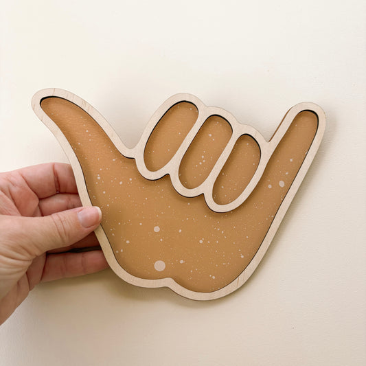 Shaka coastal wall shape | Hang loose acrylic & timber decor
