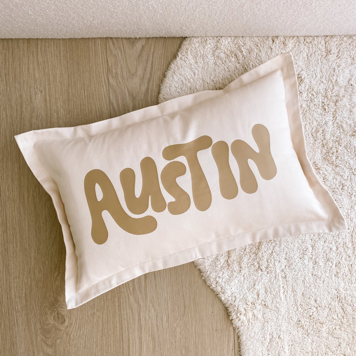 Personalised oblong cushion ~ Warm sand ~ 4 Fonts