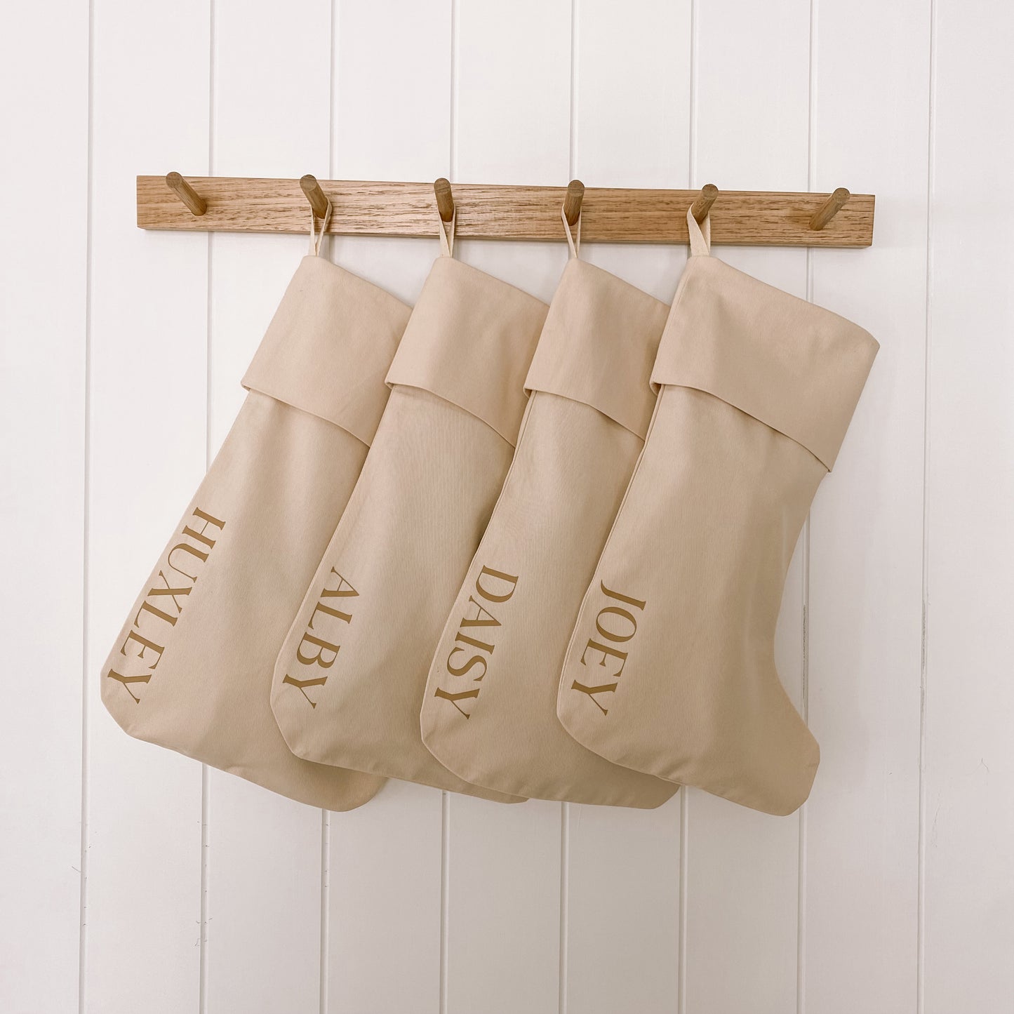 Personalised Christmas canvas stocking. Custom Christmas neutral stocking. Minimalist Christmas stocking. Name Christmas stocking. Personalised beige stocking. Personalised cotton neutral stocking.