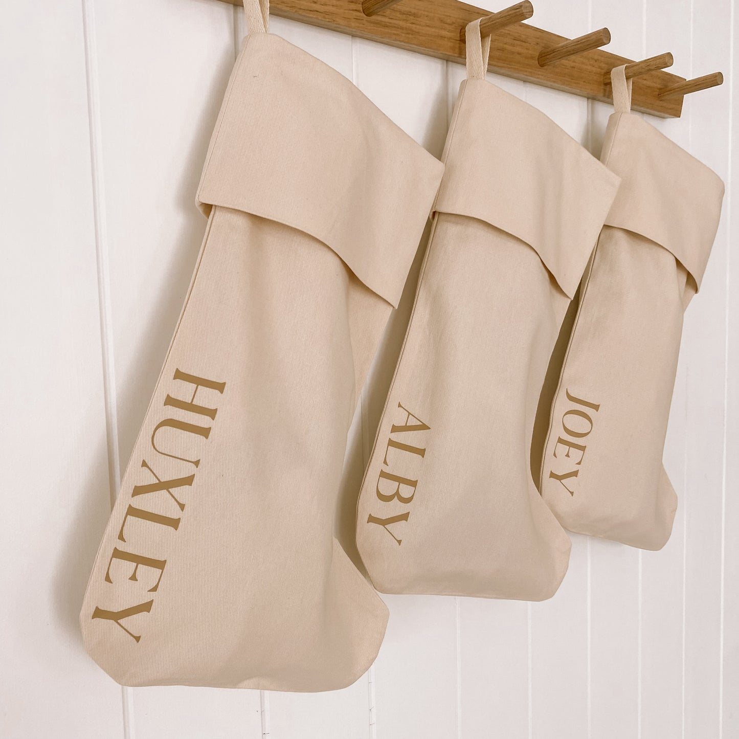 Personalised Christmas canvas stocking. Custom Christmas neutral stocking. Minimalist Christmas stocking. Name Christmas stocking. Personalised beige stocking. Personalised cotton neutral stocking.