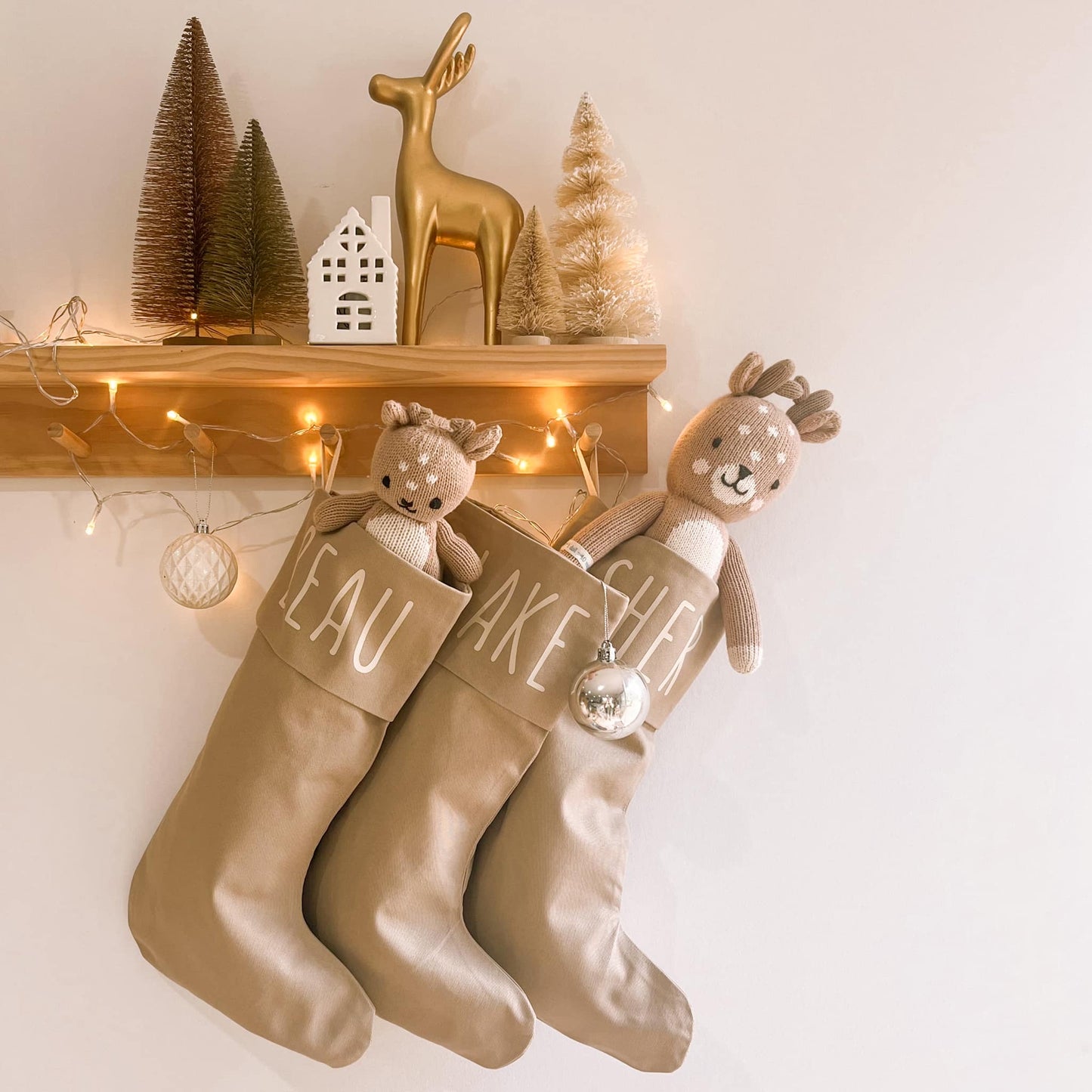 Personalised Christmas canvas stocking. Custom Christmas neutral stocking. Minimalist Christmas stocking. Name Christmas stocking. Personalised tan stocking. Personalised cotton neutral stocking.