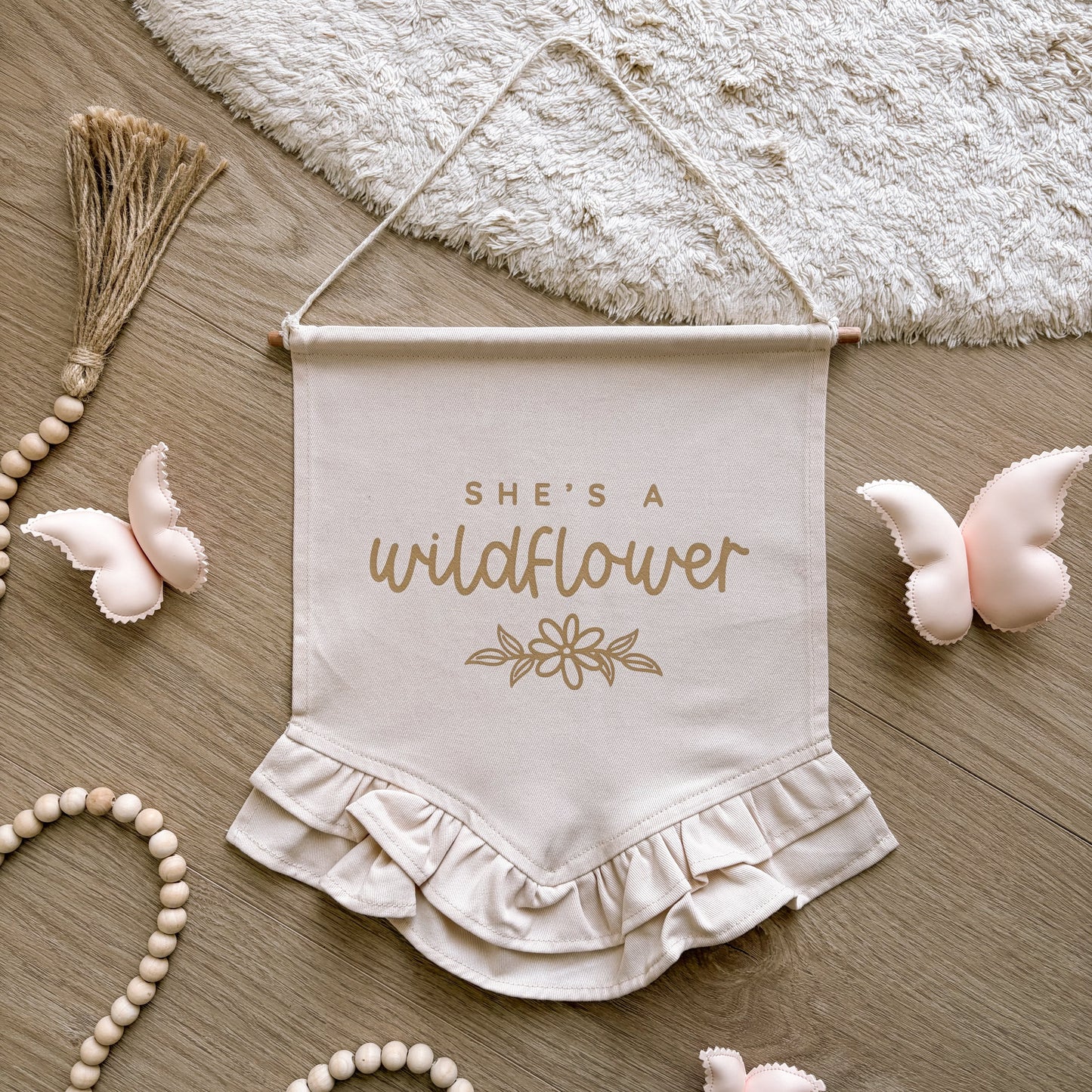 Wild flower double frill hanging banner ~ Warm sand ~ Sale