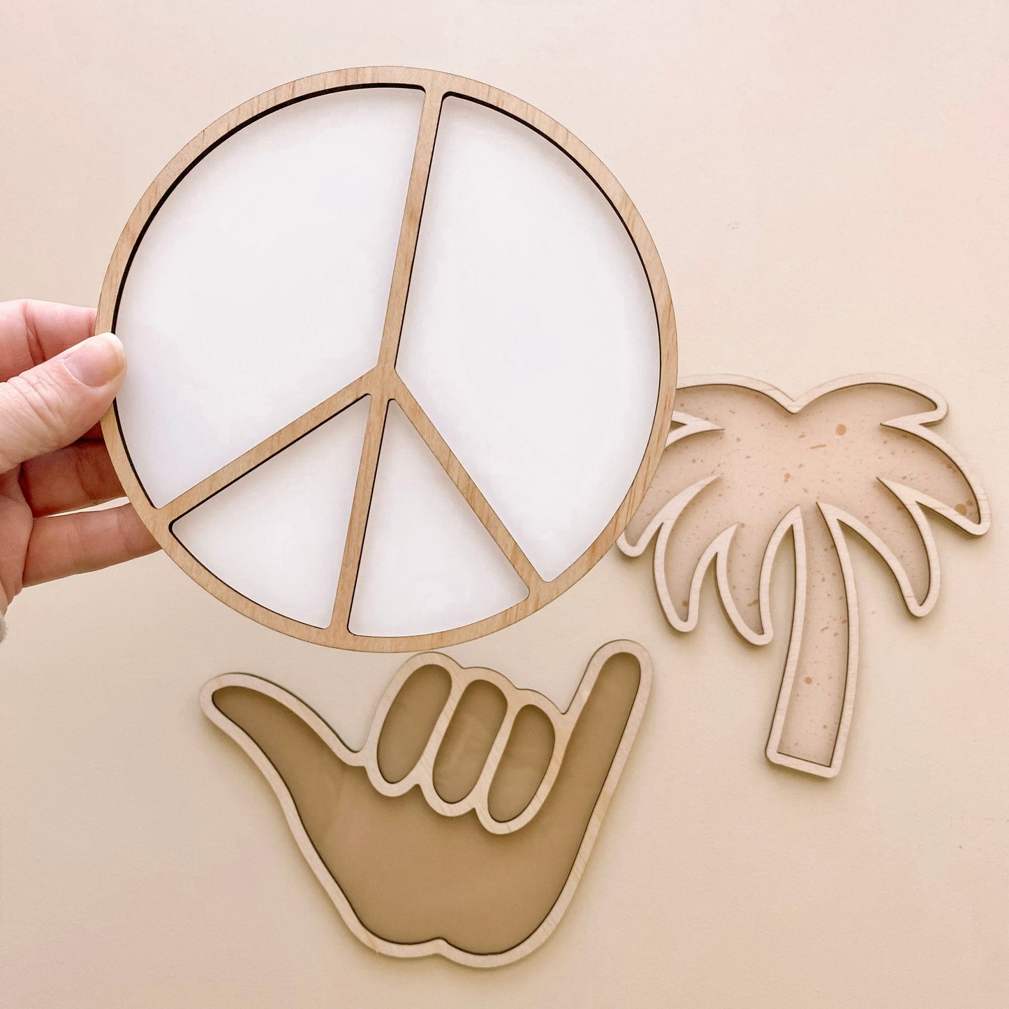 Coastal wall shapes set ~ Peace sign, Shaka & Palm tree