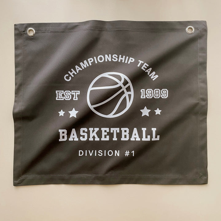 Black Basketball wall banner. Vintage sports bedroom decor. College sports nursery sign. Court side inspired playroom styling. Basket ball wall hanging. Kids rental friendly decor. Boys bedroom decor. Sports themed kids room. Playroom wall banner. Kids bedroom inspo. Kids room ideas. Vintage kids decor. Black boys bedroom decor.