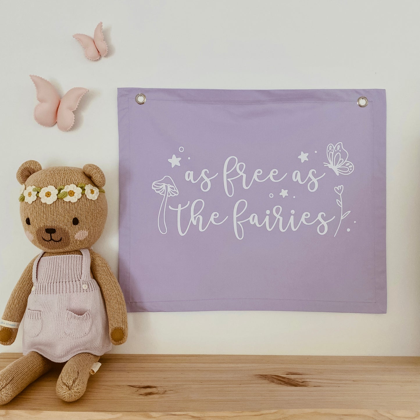 As free as the fairies girls wall banner / wall hanging ~ Lavender