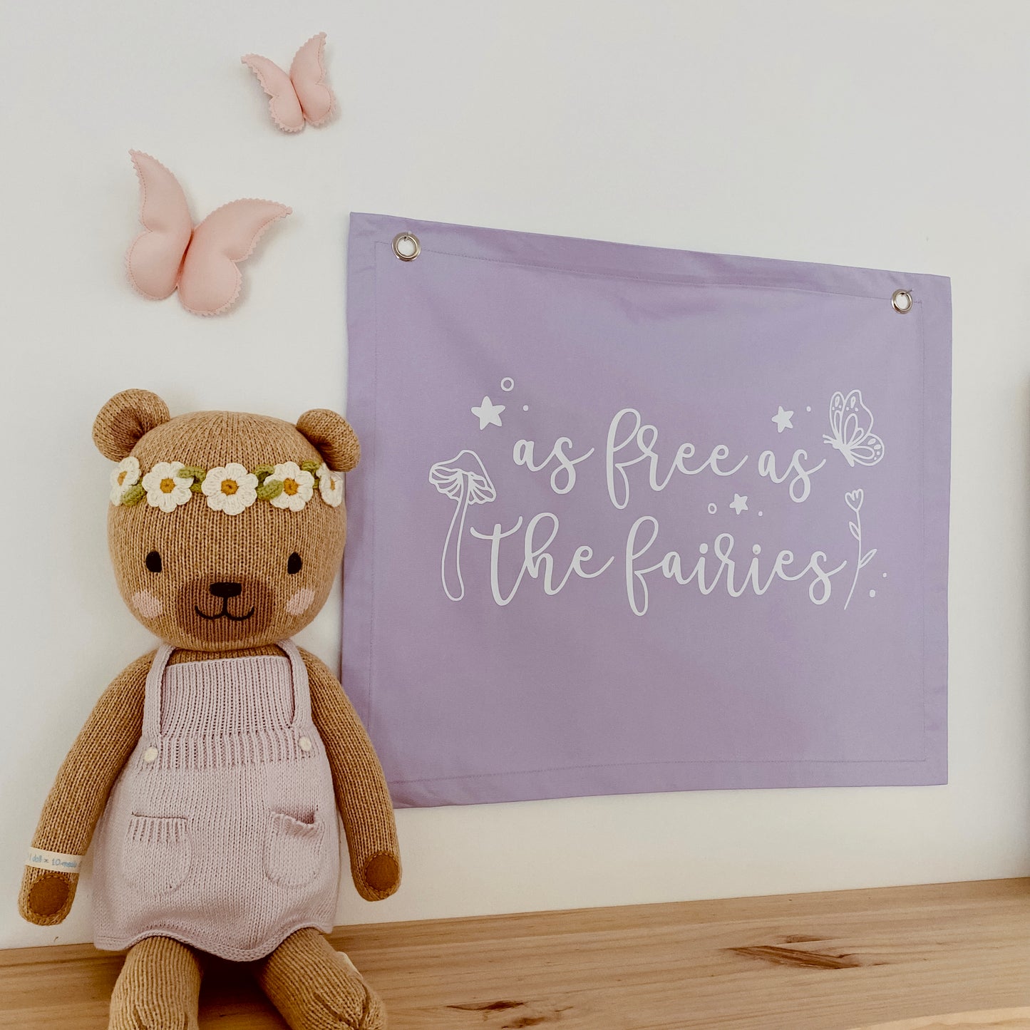 As free as the fairies girls wall banner / wall hanging ~ Lavender