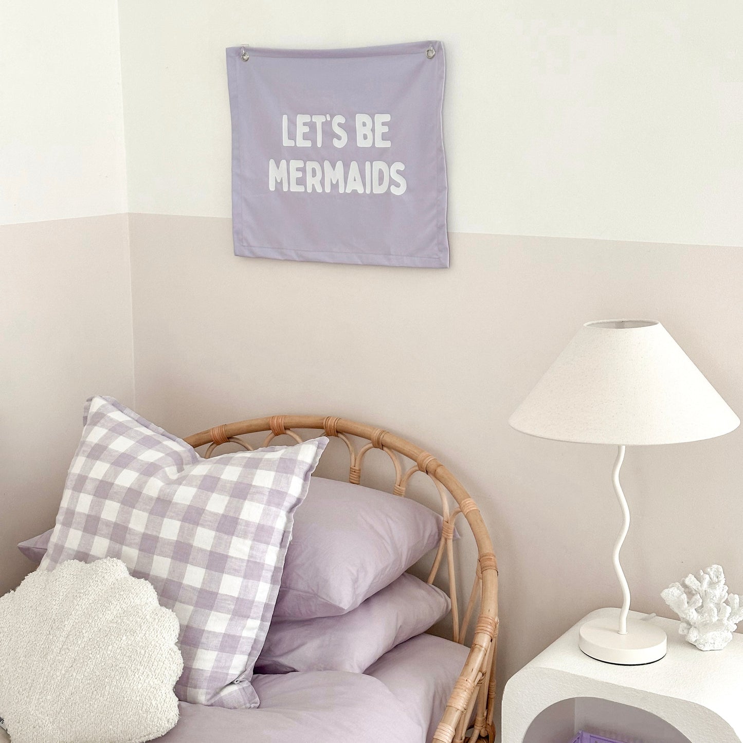 Let’s be mermaids girls wall banner | girls wall hanging ~ Lavender purple