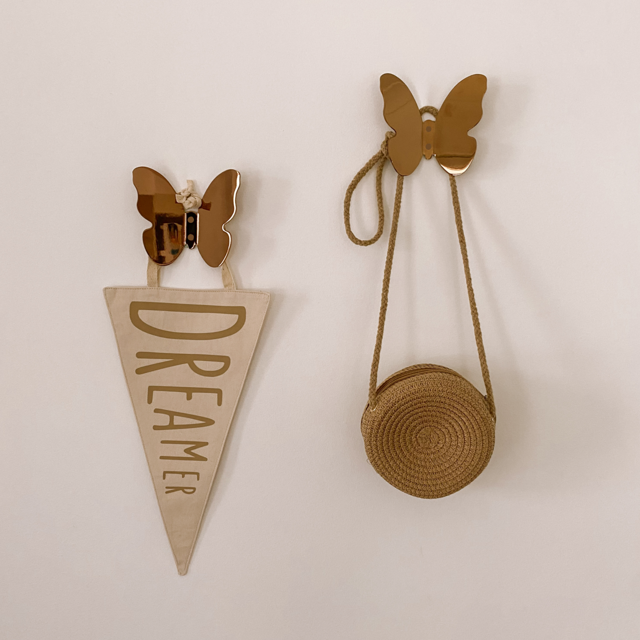 Butterfly brass 3D wall hook ~ Rose gold