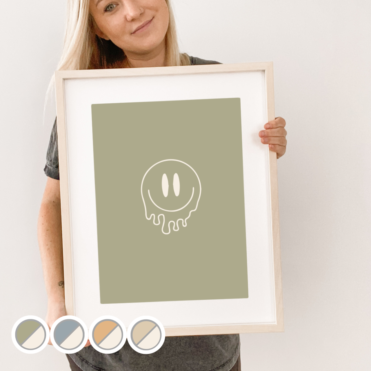 Drip smiley face kids wall print | melting smiley face wall art ~ 4 colours