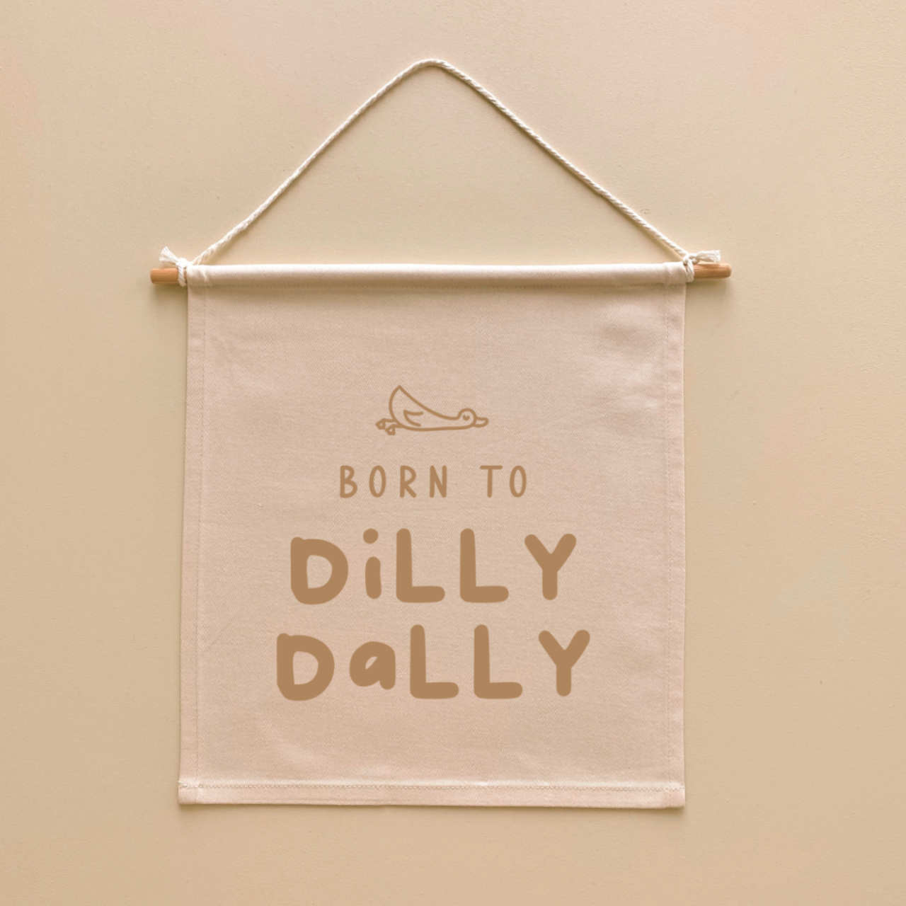 Born to dilly dally. Dilly dally nursery flag. Silly goose nursery flag. Silly goose wall flag. Silly goose bedroom wall banner. Silly goose playroom banner. Kids playroom wall flag. Nursery styling. Toddler bedroom inspo. Toddler bedroom decor ideas. Silly goose nursery decor.