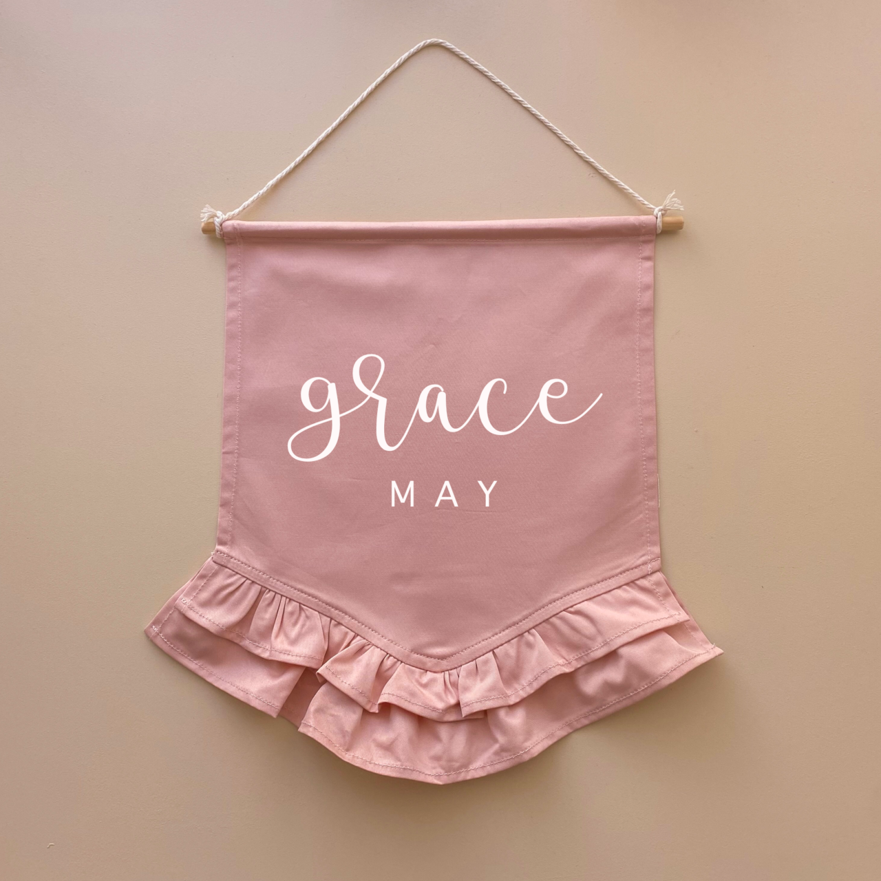 Personalised name frill hanging banner ~ Petals pink