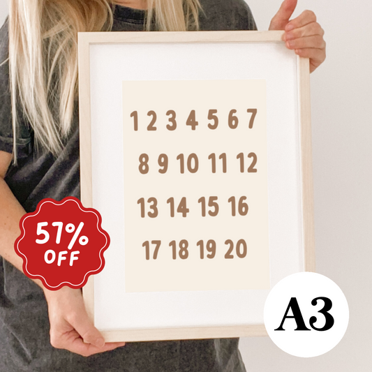 Numbers 123 wall print ~ Chocolate ~ Discontinued colour