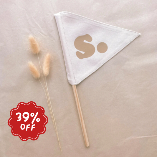 Personalised initial alphabet soup pennant flag ~ Warm sand Imperfect