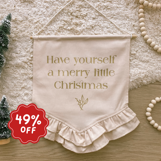 Merry little Christmas frill hanging banner ~ Warm sand ~ Imperfect