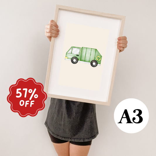 Recycling garbage truck wall print ~ A3
