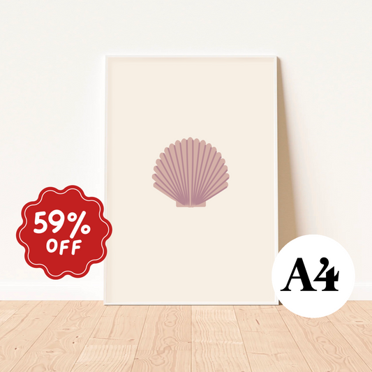 Clam shell wall print ~ Mauve & rose wood ~ A4