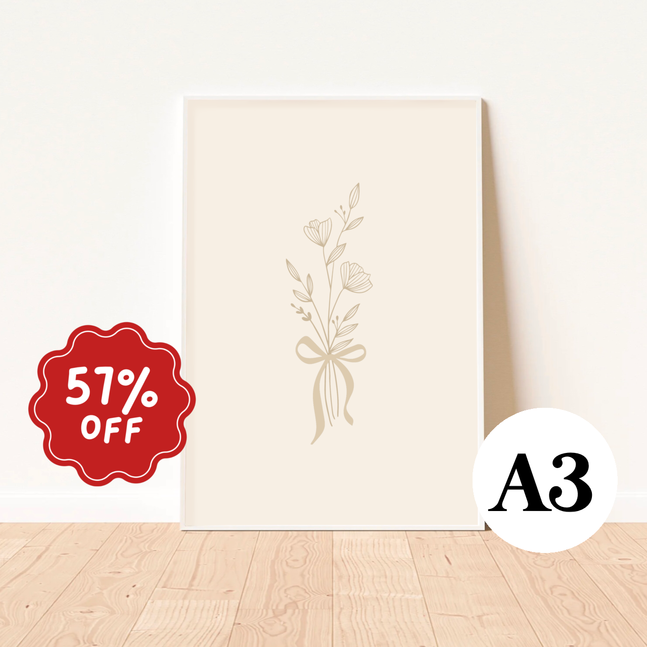 Floral bouquet wall print ~ Oat ~ Imperfect ~ A3