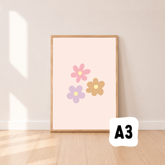 Retro tri flower wall print ~ Sale