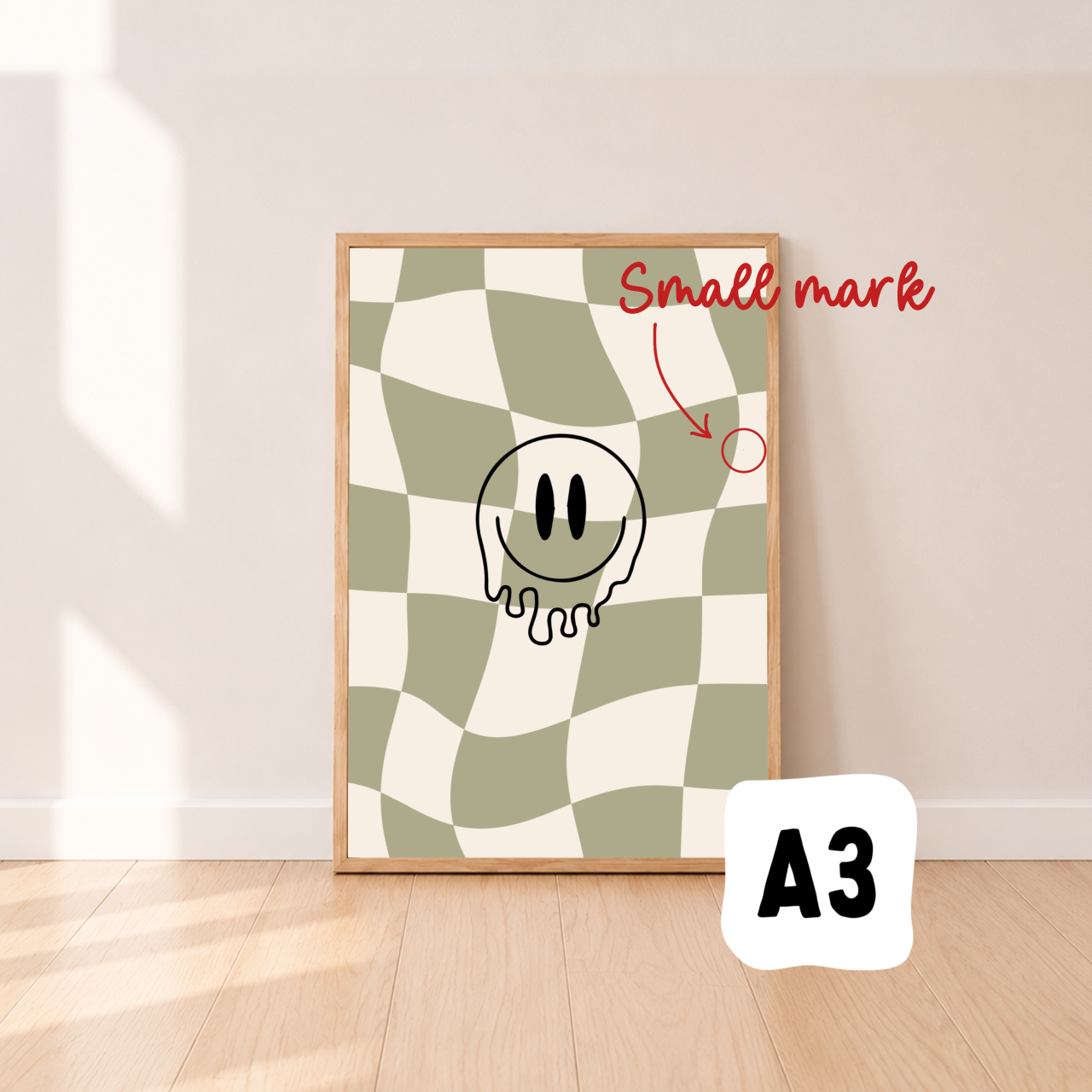 Check drip smiley wall print ~ Moss ~ Sale