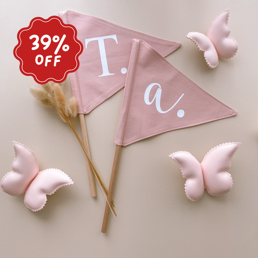 Personalised initial alphabet soup pennant flag ~ Petals pink ~ Imperfect