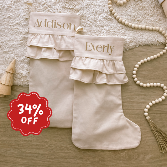 Personalised vintage frill Christmas stocking ~ Warm sand ~ Imperfect
