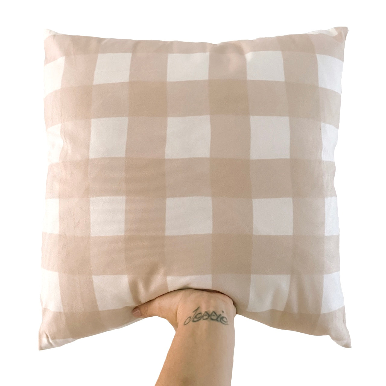Neutral tan gingham cushion cover