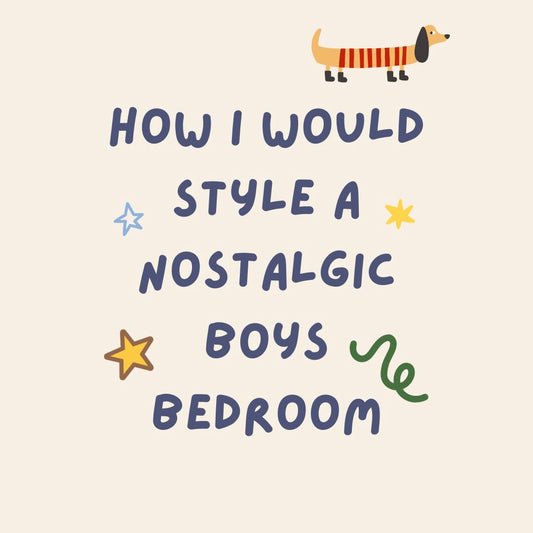 Nostalgic boys bedroom inspiration blog cover with vintage boys decor and retro kids room styling ideas