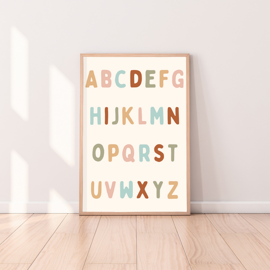 abc wall print. alphabet wall print. educational wall art. abc kids unframed print. Kids alphabet wall art. Kids abc wall print. boys bedroom print. boys bedroom styling. Boys bedroom wall decor. boys abc bedroom wall art. Boys educational room inspo. boys bedroom inspo. Boys educational bedroom ideas. alphabet poster. abc kids poster. educational kids posters.
