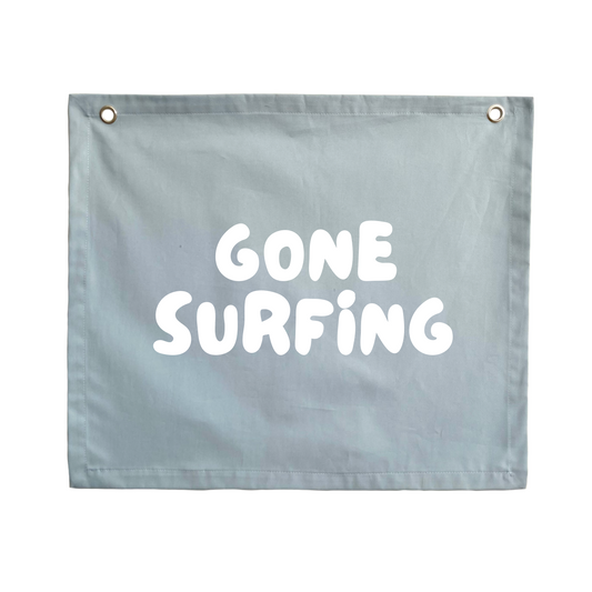 Surf Boys bedroom styling. Boys surf bedroom decor. Boys surf bedroom wall banner. Boys surf room inspo. Beach boys bedroom inspo. Beach boys bedroom ideas. Coastal boys bedroom banner. Boys wall banner. Ocean boys bedroom decor. Gone surfing banner