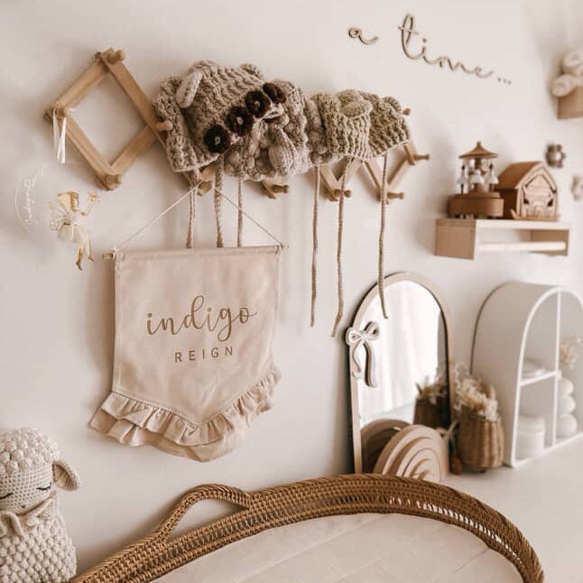 Personalised name frill hanging banner ~ Warm sand