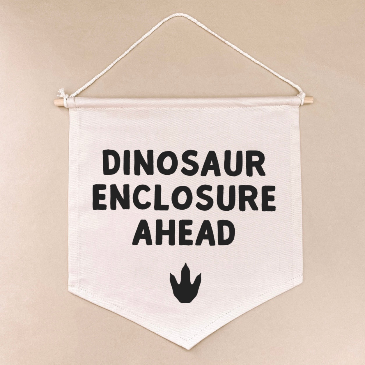 Dinosaur enclosure ahead hanging banner ~ Warm sand