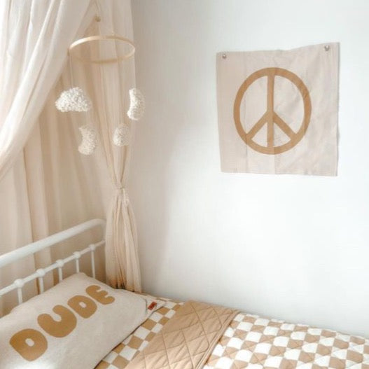 Large peace sign kids wall banner / wall hanging ~ Warm sand