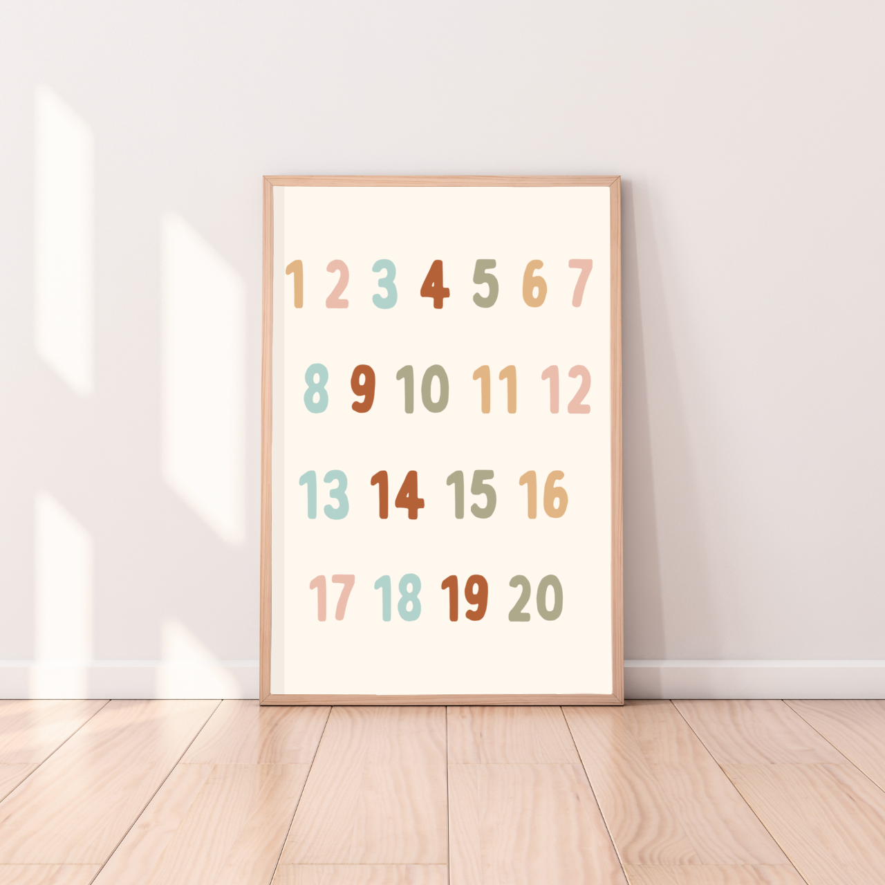 Numbers 1 to 20 kids wall print / wall art~ 10 colours