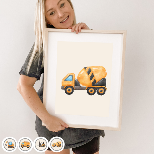 Construction bedroom styling. Boys bedroom wall decor. Boys construction bedroom print. Boys construction vehicles bedroom inspo. Boys bedroom decor ideas. Boys construction decor. Dump truck wall decor. 10 year old boys bedroom ideas. Excavator boys bedroom decor. 7 year old boys bedroom ideas. Forklift boys bedroom. Cement mixer themed boys bedroom.
