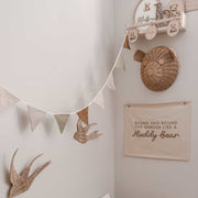 Vintage triangle bunting. Boys gingham nursery decor. Neutral boys bedroom styling. Green and beige bunting flags. Gingham nursery bunting. Classic neutral boys room decor. Earthy nursery wall decor. Kids rental friendly decor. Classic boys nursery inspo. Timeless kids room bunting. Gender neutral wall garland. Gender neutral nursery decor. Gingham plaid garland. 