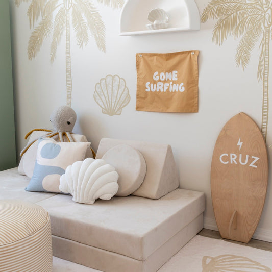 Surf Boys bedroom styling. Boys surf bedroom decor. Boys surf bedroom wall banner. Boys surf room inspo. Beach boys bedroom inspo. Beach boys bedroom ideas. Coastal boys bedroom banner. Boys wall banner. Ocean boys bedroom decor. Gone surfing banner