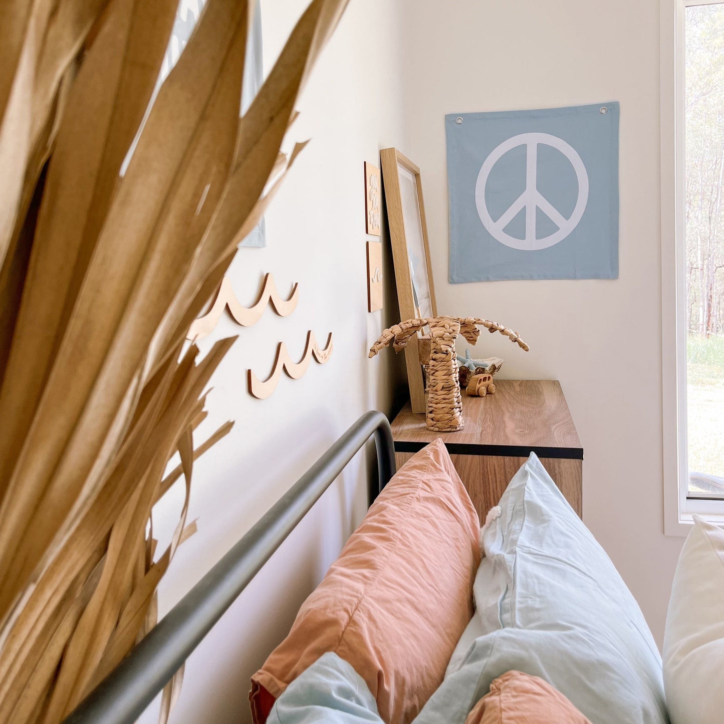 Boys peace sign banner. Peace wall tapestry. Peace symbol wall decor. Boys coastal bedroom styling. Boys beach bedroom wall decor. Boys surf bedroom wall banner. Boys coastal wall banner. Boys beach bedroom inspo. Boys surf bedroom decor ideas. 7 year old bedroom ideas. 10 year old bedroom ideas. 12 year old bedroom ideas. peace sign wall banner. large peace banner.