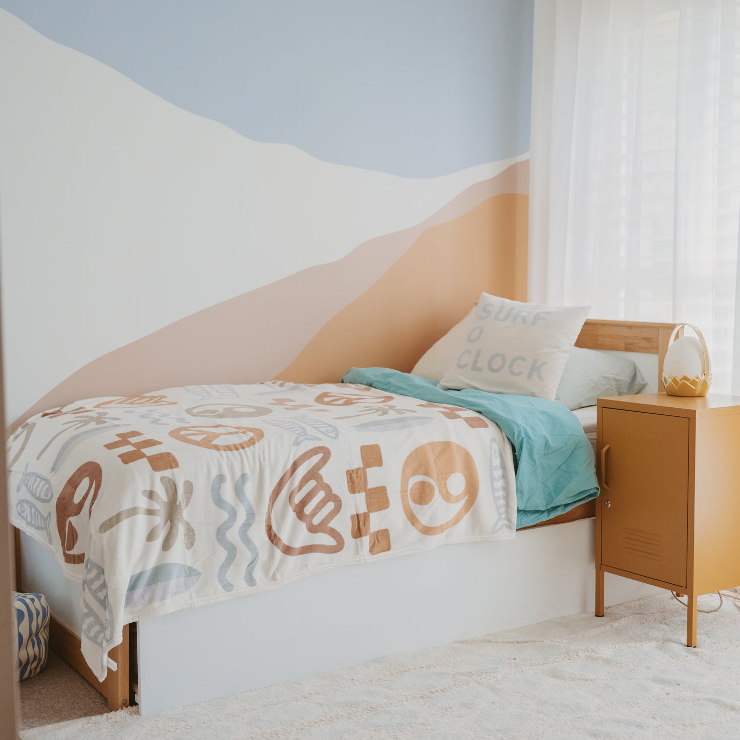 Easy Days plush blanket. Boys coastal blanket. Surf kids blanket. Boys bedroom decor. Coastal boys bedroom styling. Kids surf bedroom decor. Beachy boys room. Boys reading nook decor. Plush kids throw blanket. Boys bedding Australia. Coastal kids decor. Boys snuggle blanket. Rental friendly kids decor. Boys room inspo. Surfy bedroom styling.